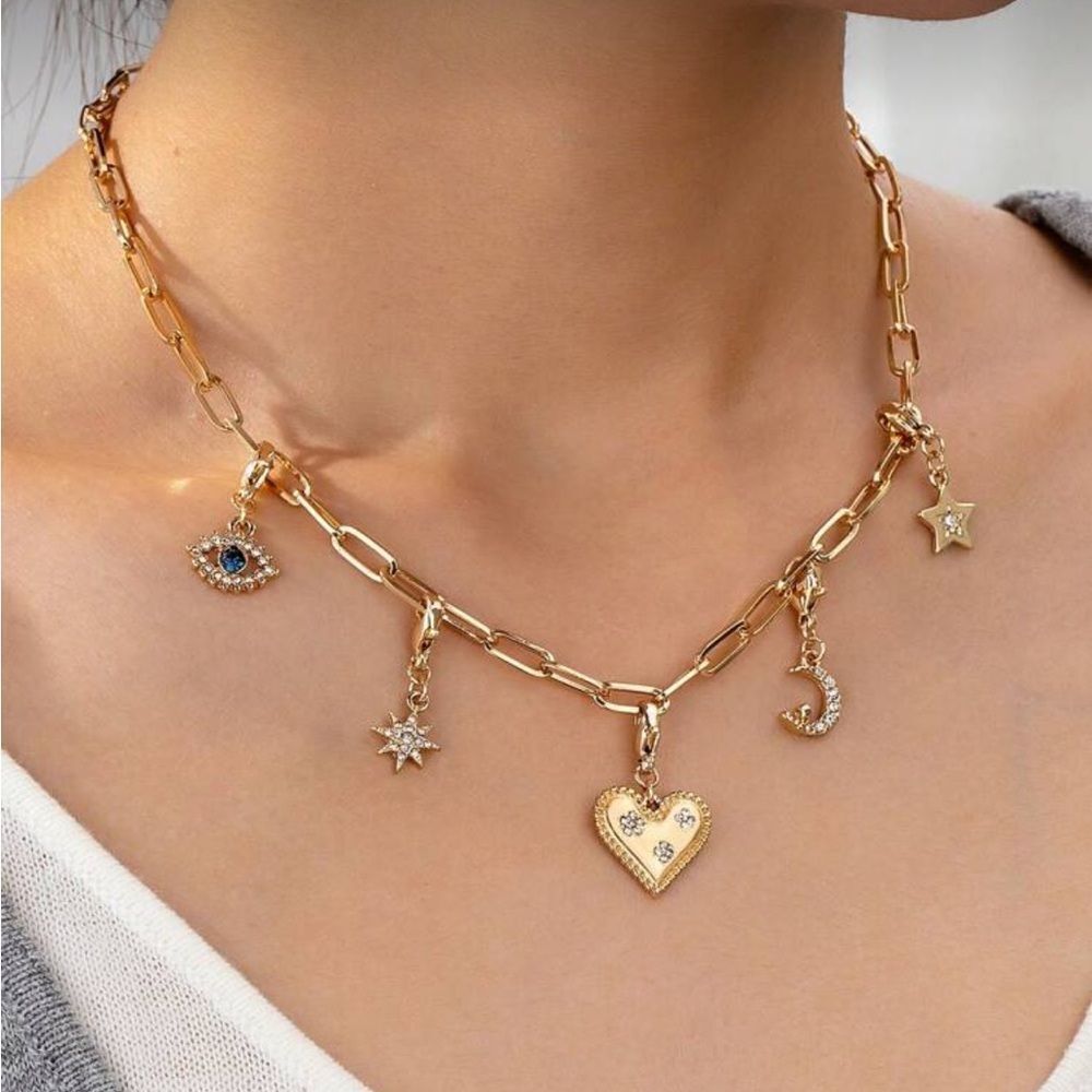 Gold Charm Link Necklace M669